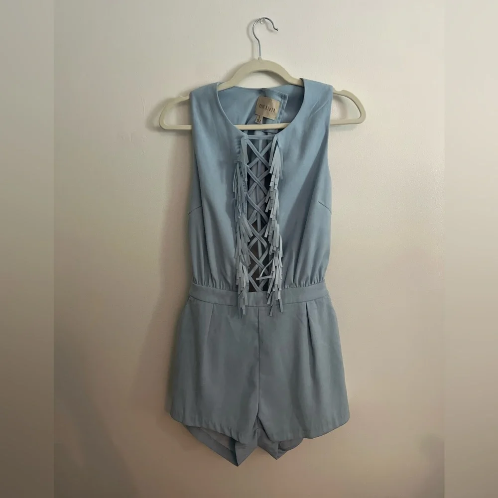 Never worn Moon River light blue open back romper with fringe detail 💙 - Picture 1 of 3